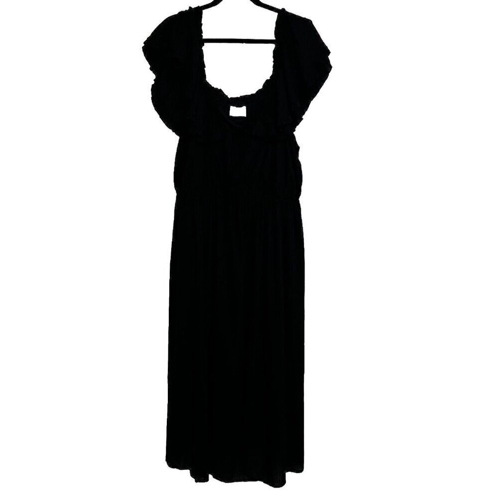 Andree By Unit Black Maxi Long Dress Size 1X Off The Shoulder Ruffled Tie Frontโ